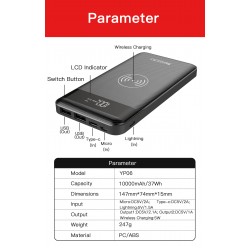 POWERBANK-YP-06-10000mAh-2USB PORT-WIRELESS